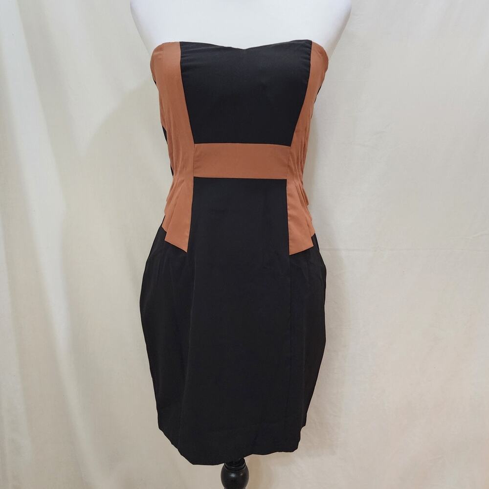 NWT Ark & Co Art Deco Strapless Bodycon Brown Black Sexy Cocktail Dress, Small